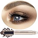 Daeuwiutr 2 in 1 Cocoa Brown Eyeshadow Sticks and Sponge Makeup Brush Silky Cream Glitter Eyeshadow Pencil Crayon Long Lasting Waterproof Eye shadow