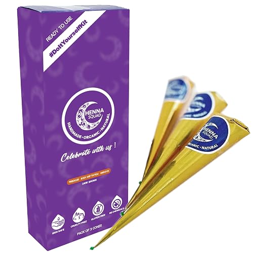Ready to Use Hair Dye Cones - Dark Brown Henna Paste for Spot Coloring, Nourishment, Healthy Hair and Freckles (25 Grams, 3 Pack)
