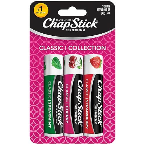 ChapStick Lip Care Set, Classic Collection 3-Pack - Spearmint, Cherry, and Strawberry Lip Balm, 0.15 Oz Ea