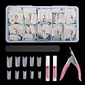 Abodhu Acrylic Natural Nail Tips Kit 500 Pcs French Tip Nails Set Square Half Cover False Nails with Glue, Files, Clipper, Storage Case, Nail Art