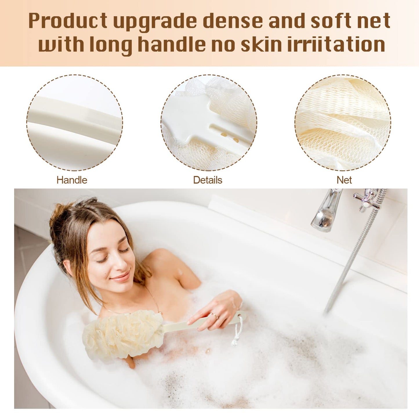 2Pack Back Scrubber for Shower?PIPUHA Loofah Sponge Shower Brush Using Body Exfoliating with Long Handle, Loofah on a Stick for Men Women, Bathing