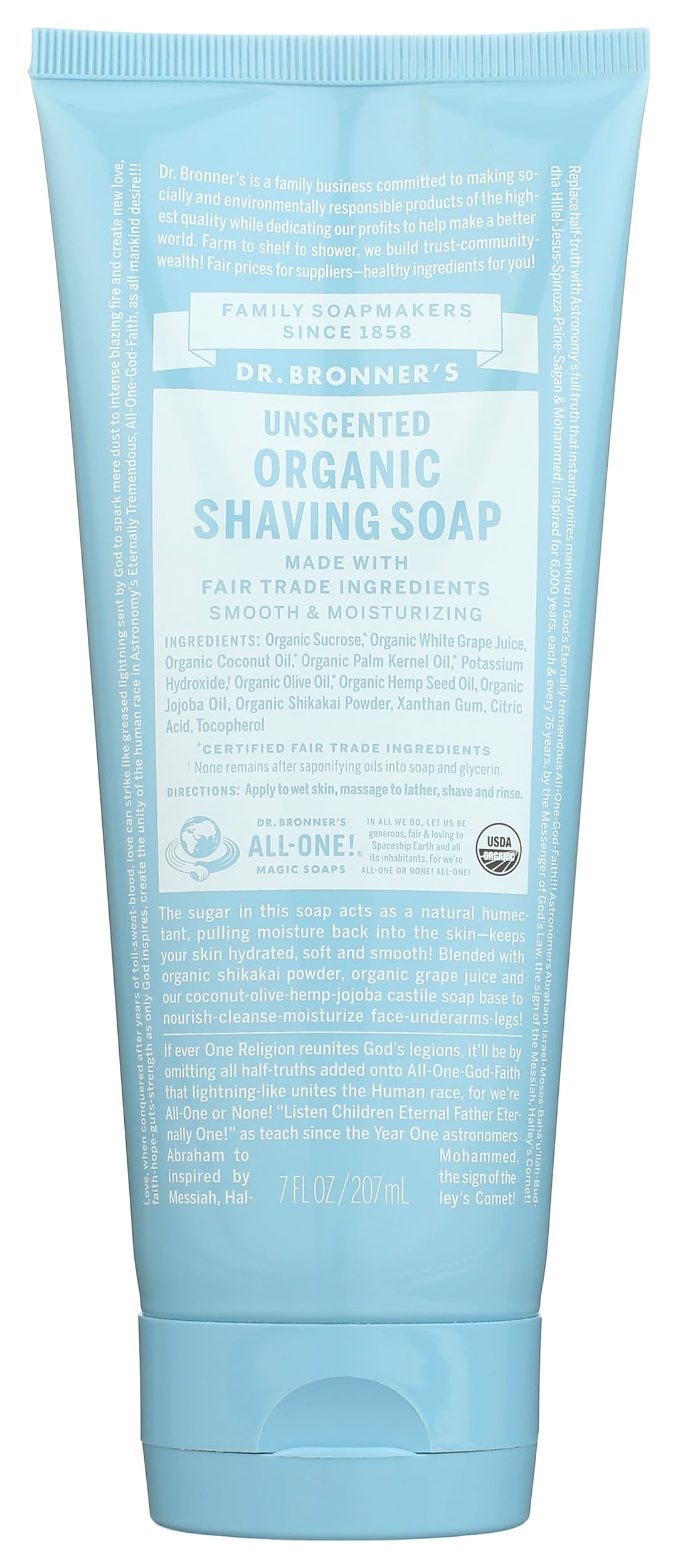 Dr. Bronner's Magic Organic Shaving Soap Gel Unscented 7 fl oz