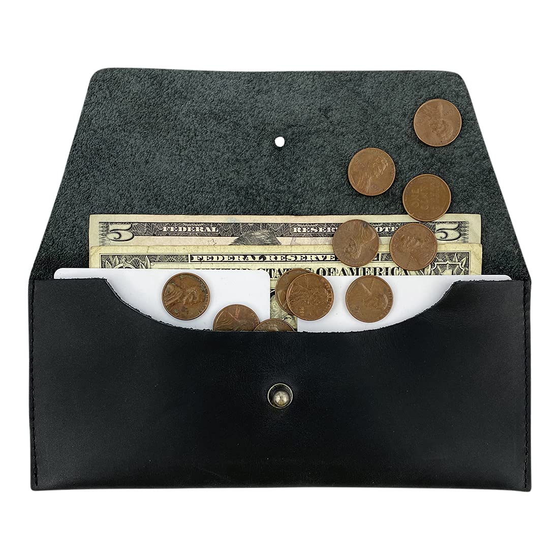 Hide & Drink, Long Utility Pouch, Stylish Wallet for Carrying and Storing Cash, Clutch Bag, Full Grain Leather, Handmade, Charcoal Black