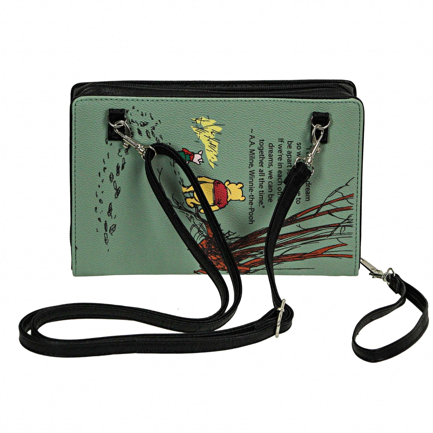 Green Vinyl Winnie The Pooh Book Handbag Novelty Clutch Purse Crossbody Bag A.A. Milne 9.25 Inch