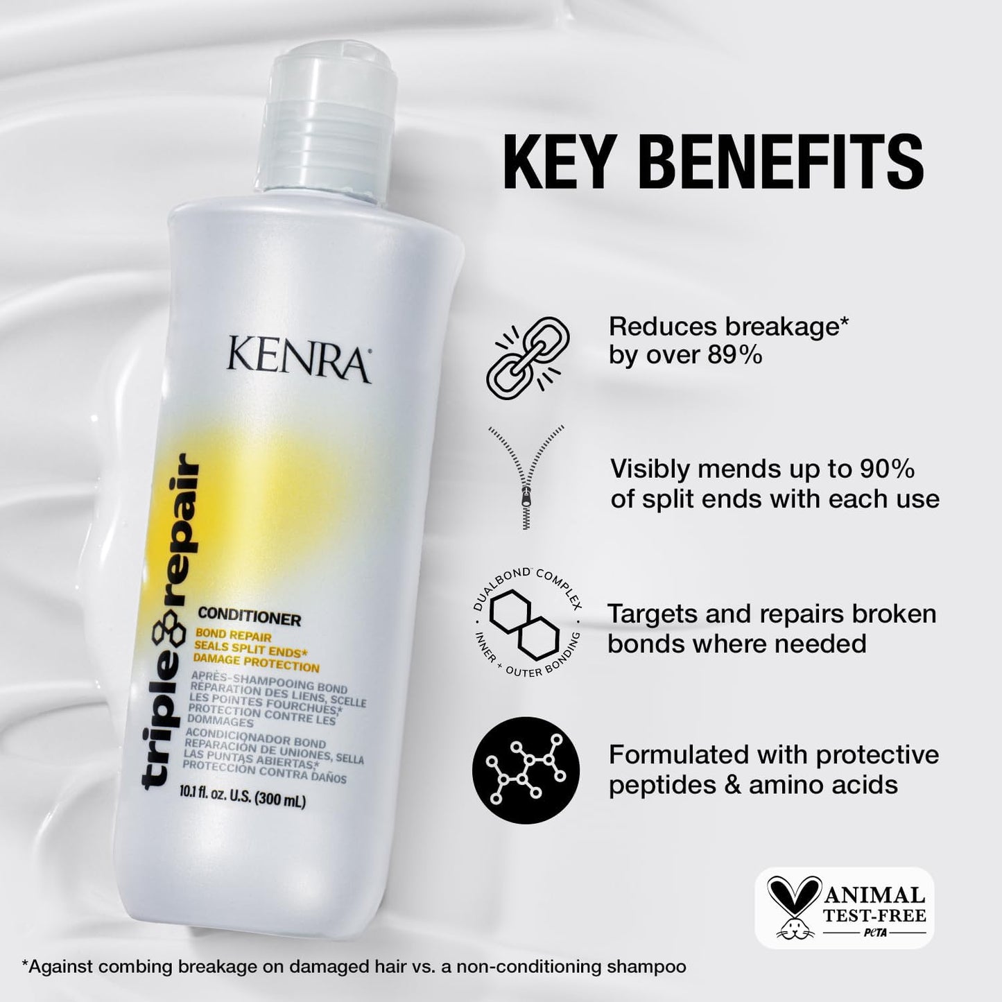 Kenra Triple Repair Shampoo/Conditioner Set | Targets & Repairs Weak or Broken Bonds | Split Ends | Damaged Hair | Bond Builder | Sulfate-Free | 10.1
