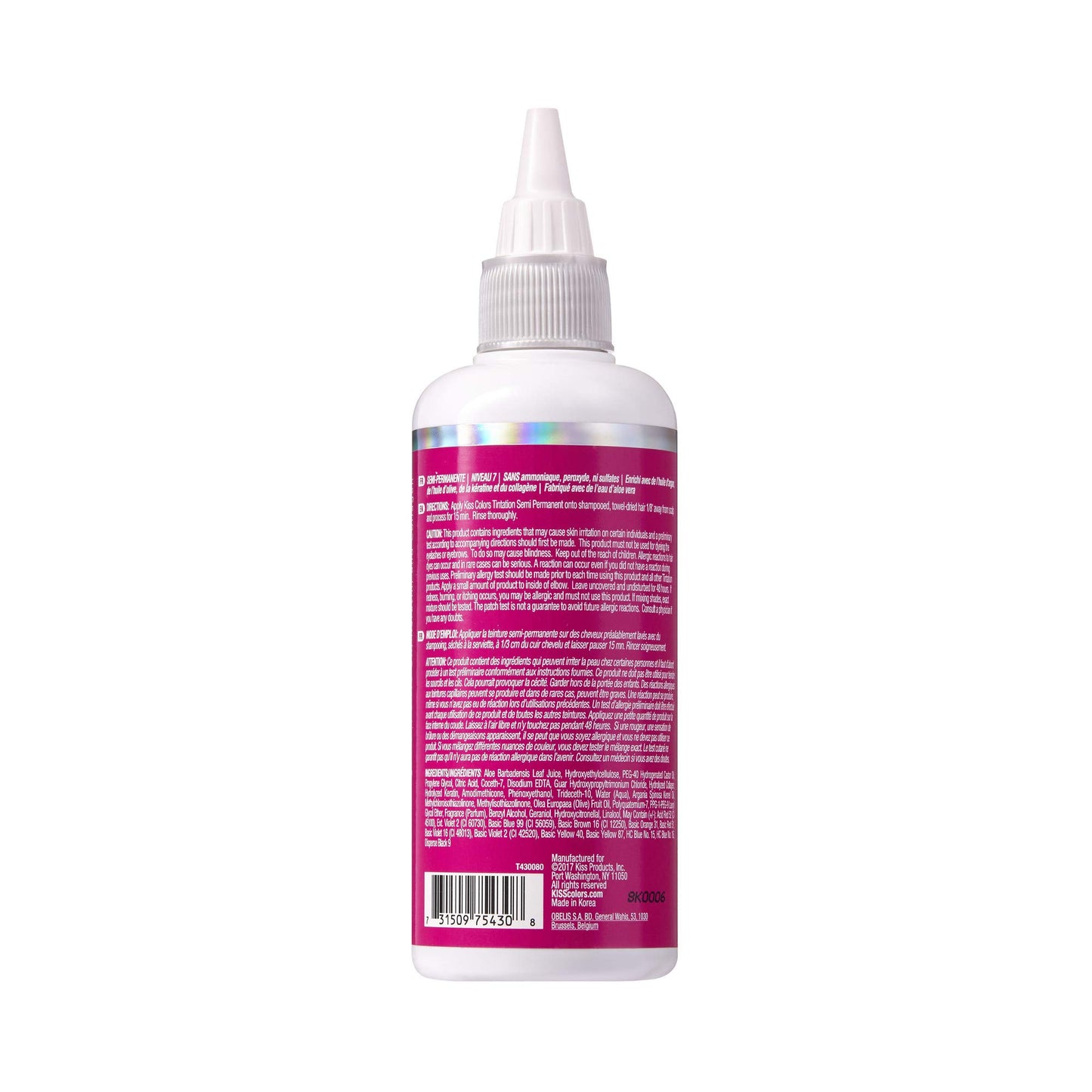 Red by Kiss Tintation Semi Permanent Hair Color, Aloe Vera Water Based, Argan Oil, Olive Oil, Collagen & Keratin, Long-Lasting Color Dye (Pink