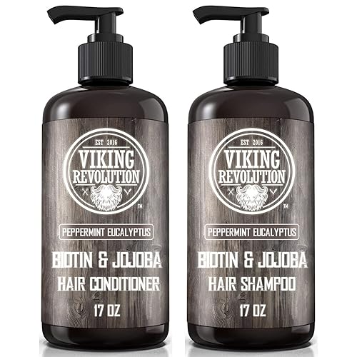 Viking Revolution Biotin Mens Shampoo and Conditioner Set - Eucalyptus Shampoo and Conditioner Set with Jojoba and Mint Oil - Peppermint Oil Hair