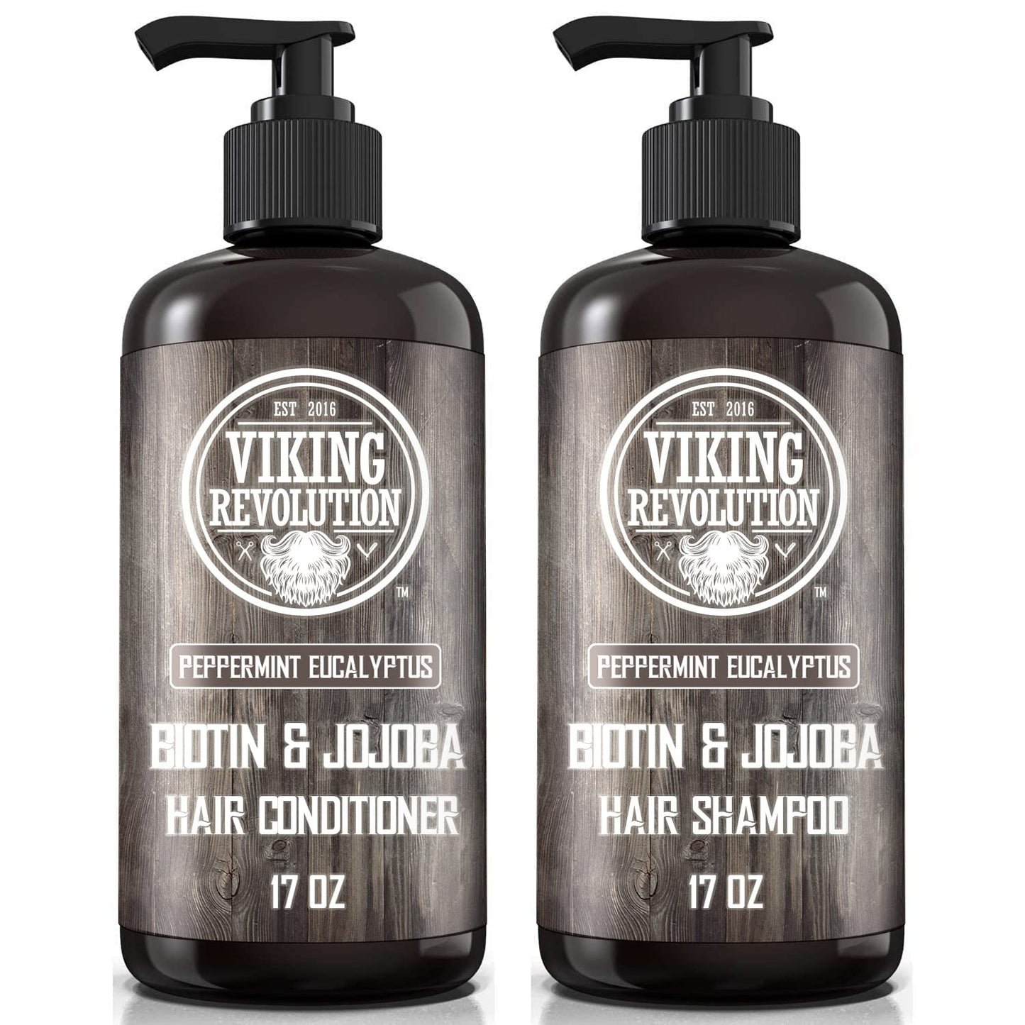 Viking Revolution Biotin Mens Shampoo and Conditioner Set - Eucalyptus Shampoo and Conditioner Set with Jojoba and Mint Oil - Peppermint Oil Hair