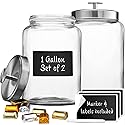 2 Large 1-Gallon Glass Canister Sets for Kitchen Counter with Stainless Steel Airtight Lids + Marker & Labels, Cookie Jar & Candy Jar for Buffet…