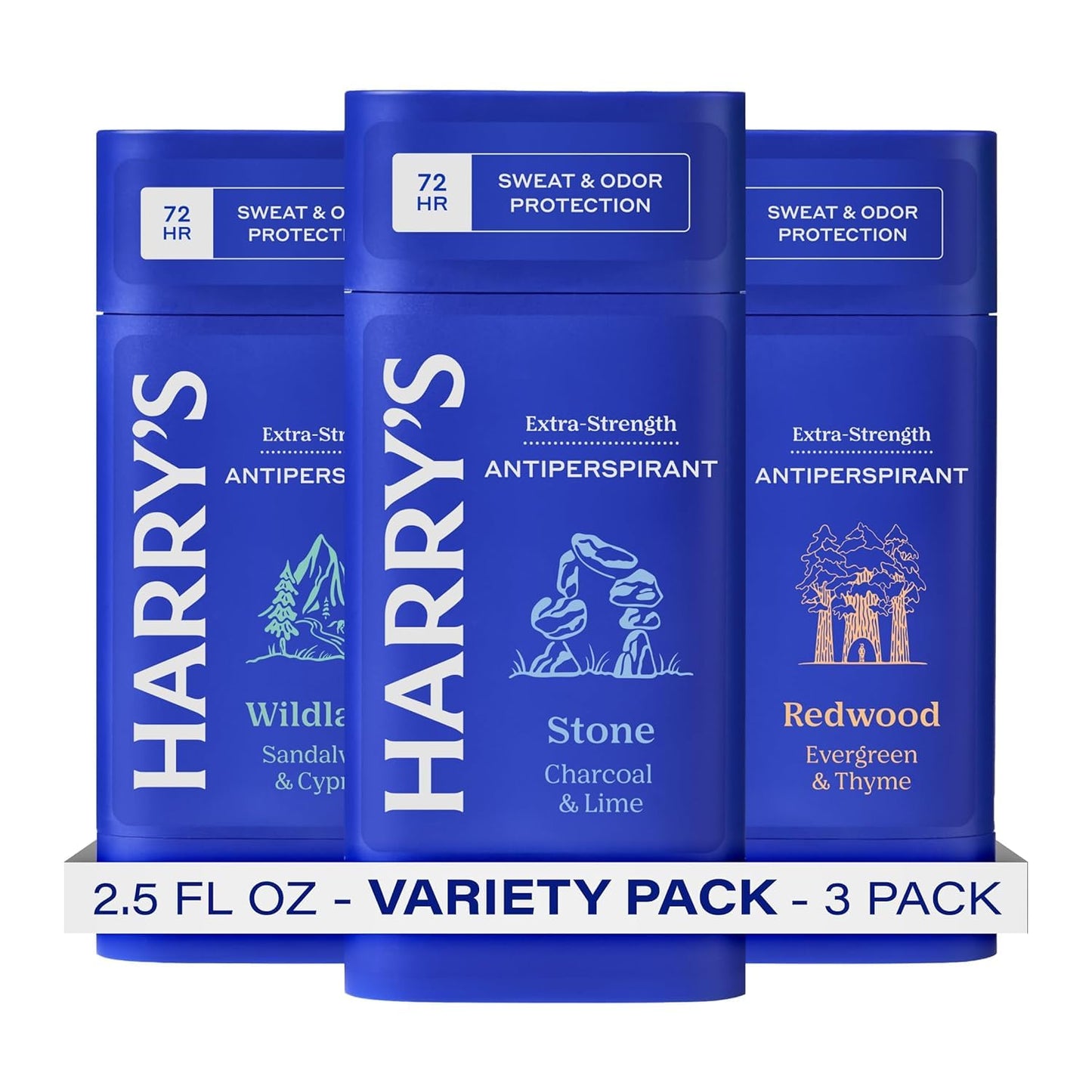 Harry's Extra-Strength Antiperspirant Deodorant, Sweat & Odor Control Antiperspirant for Men, Variety Pack - Stone, Redwood, Wildlands