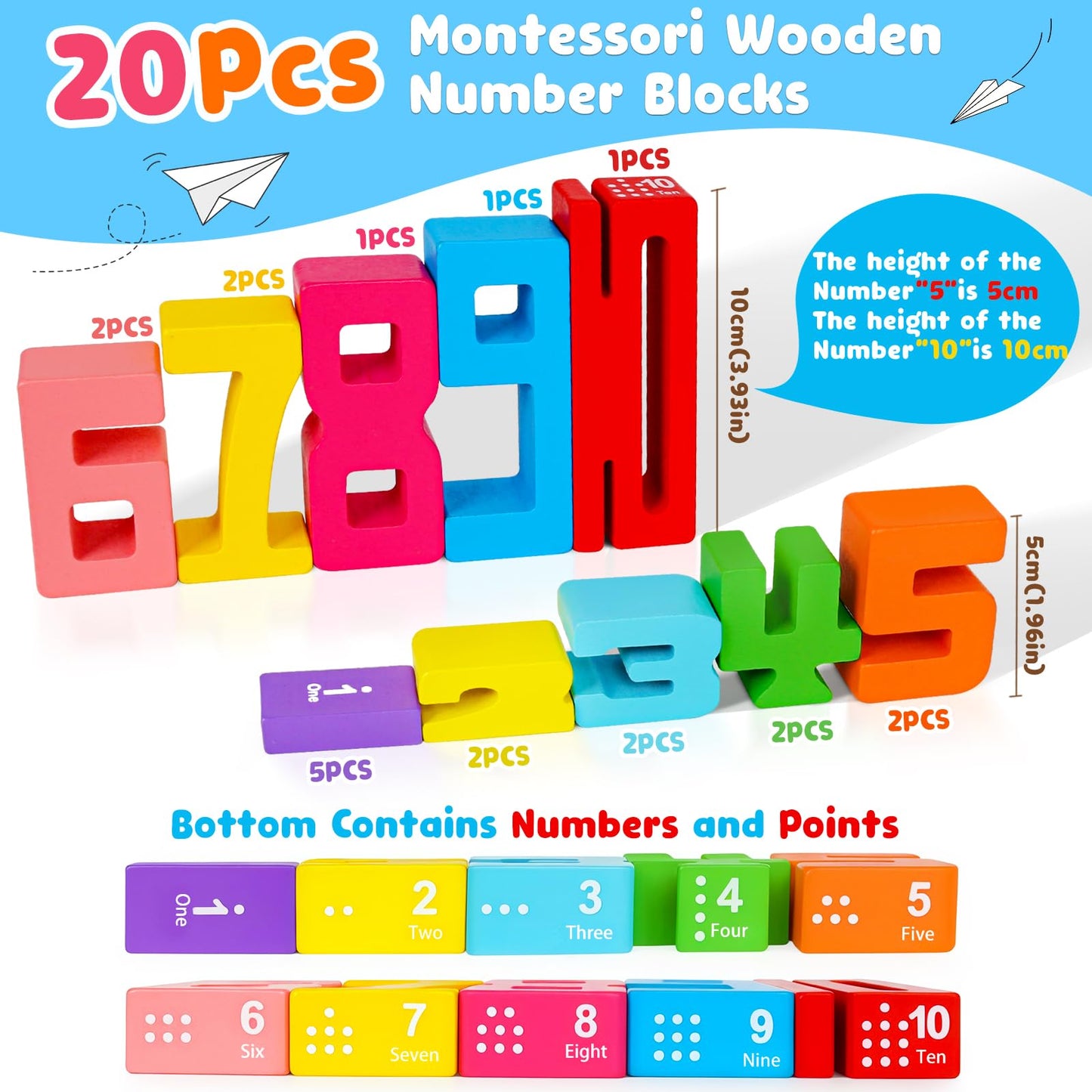 Montessori Wooden Number Blocks 1-10 – Stacking Math Learning Toys for Toddlers & Kids Ages 3-5, Educational Balance Game Gift