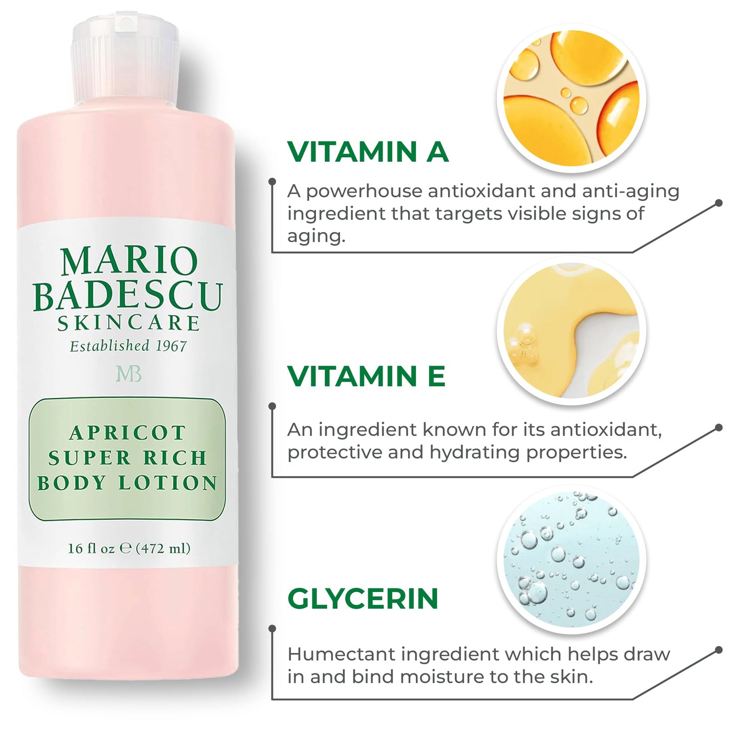 Mario Badescu Apricot Super Rich Body Lotion Enriched with Vitamins A and E - Delicately Scented Lotion with Nourishing, Skin-Softening Formula