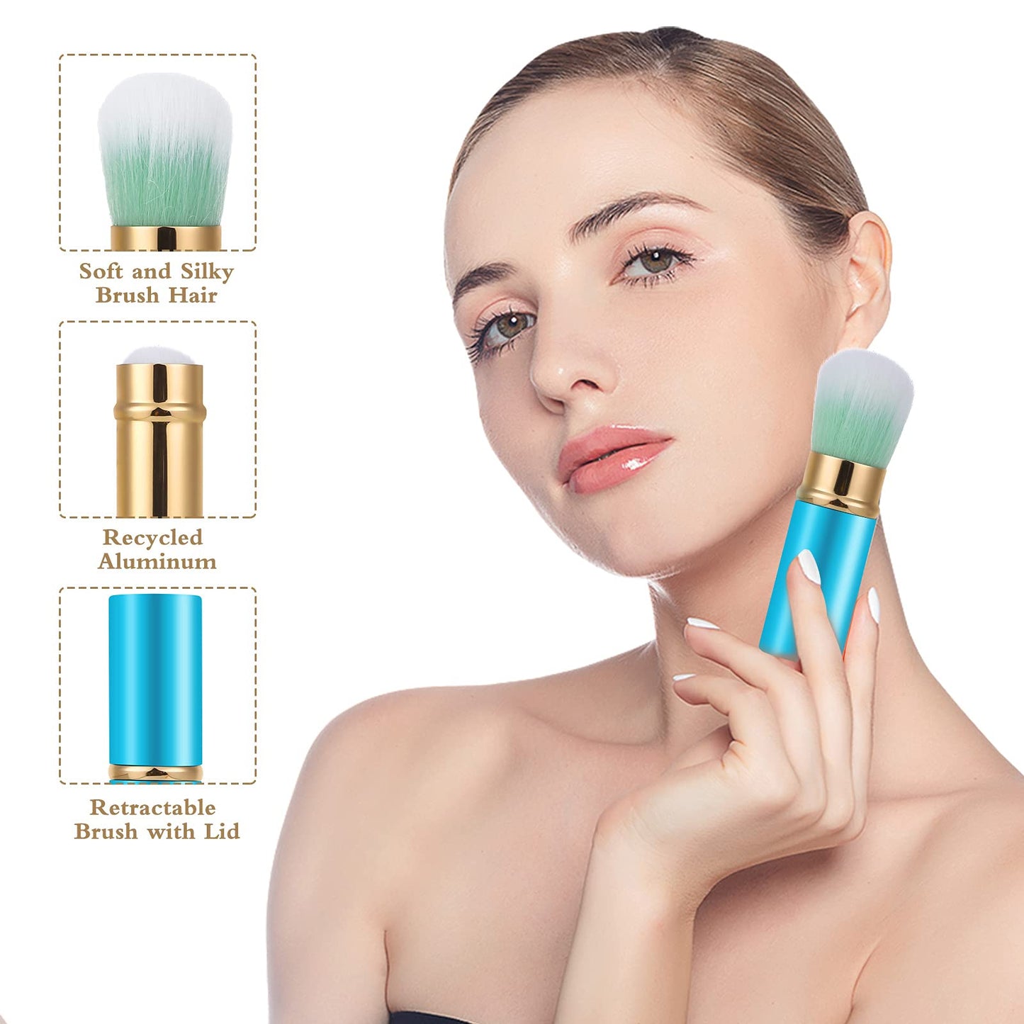 Falliny Retractable Makeup Brush, Travel Kabuki Face Blush Brush, Portable Powder Foundation Sunscreen Brush with Cover for Blush, Bronzer, Buffing