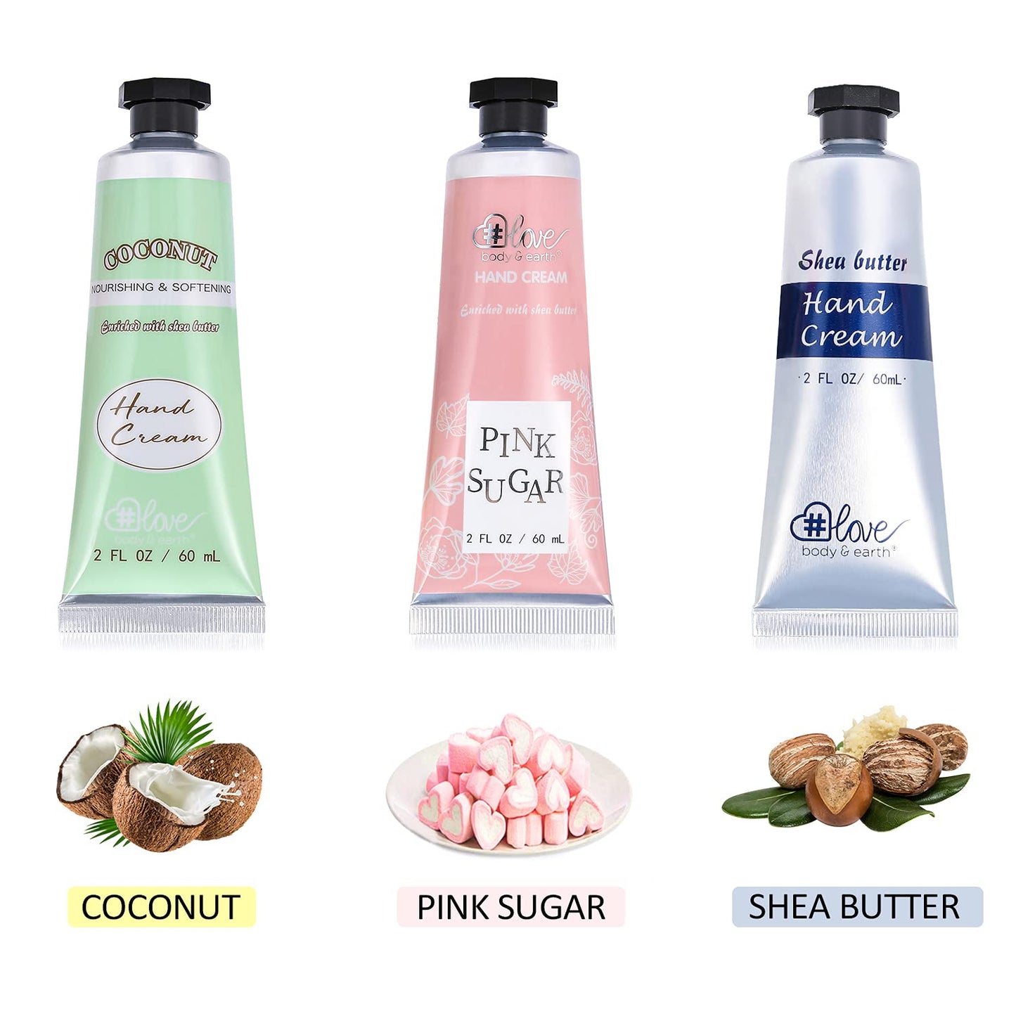 Body & Earth # Love Hand Cream Gift Set, Hand Lotion for Women, Christmas Gifts for Women, Travel Size Hand Lotion Set 3x2.0 oz, Shea Butter Argan Oil