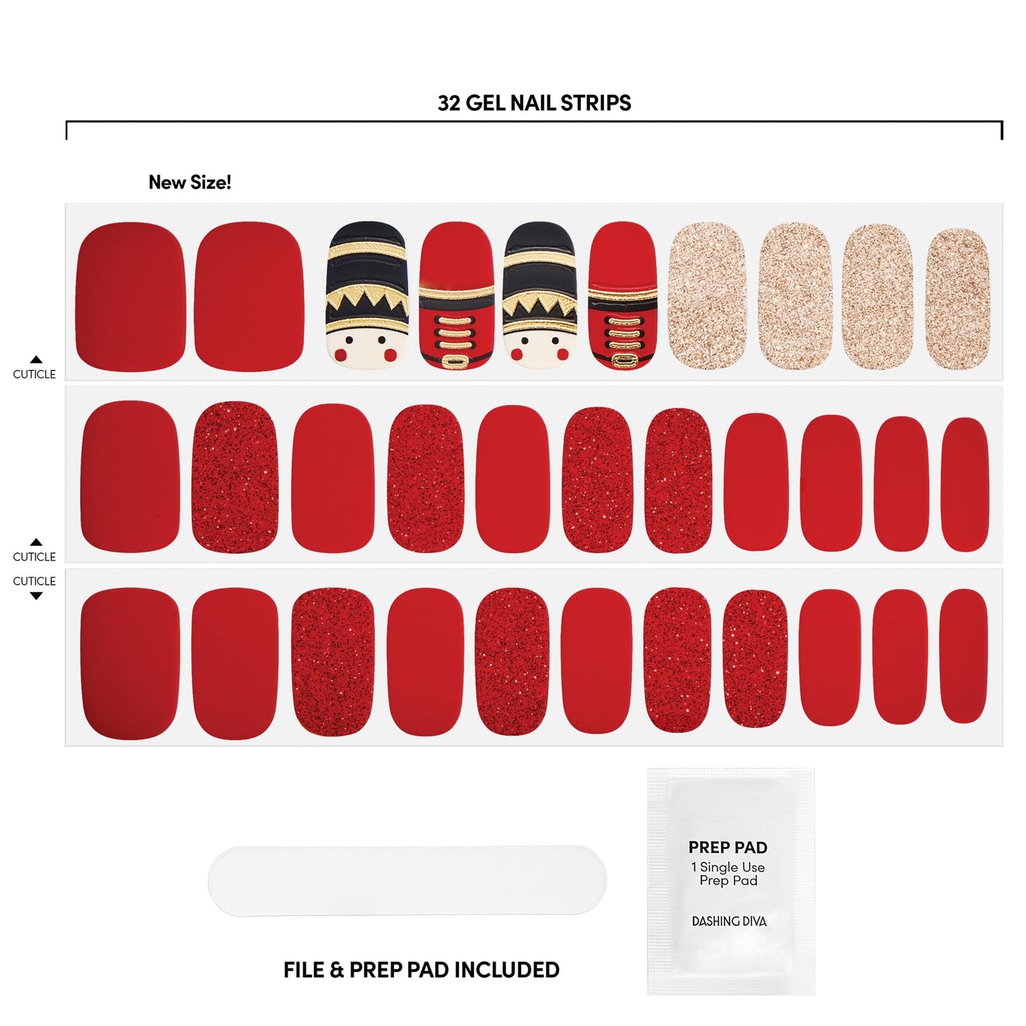 Dashing Diva Gloss Nail Strips - Toy Soldier - UV Free, Chip Resistant, Long Lasting Gel Nail Stickers - 3-Piece Manicure Set - Contains 32 Wraps, 1 Beauty & Personal Care Dashing Diva