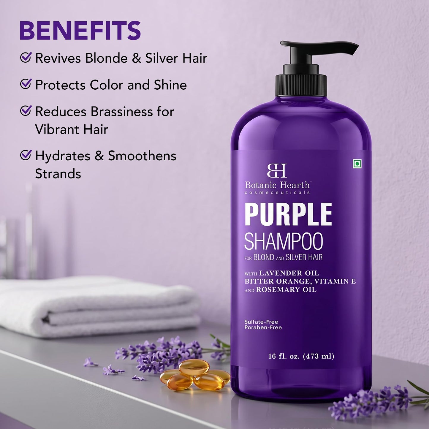 Botanic Hearth Purple Shampoo 16 Fl Oz | For All Shades Of Blonde, Silver & Gray Hair | With Lavender Oil, Vitamin E & Rosemary Oil | Sulfate Beauty and Personal Care Botanic Hearth