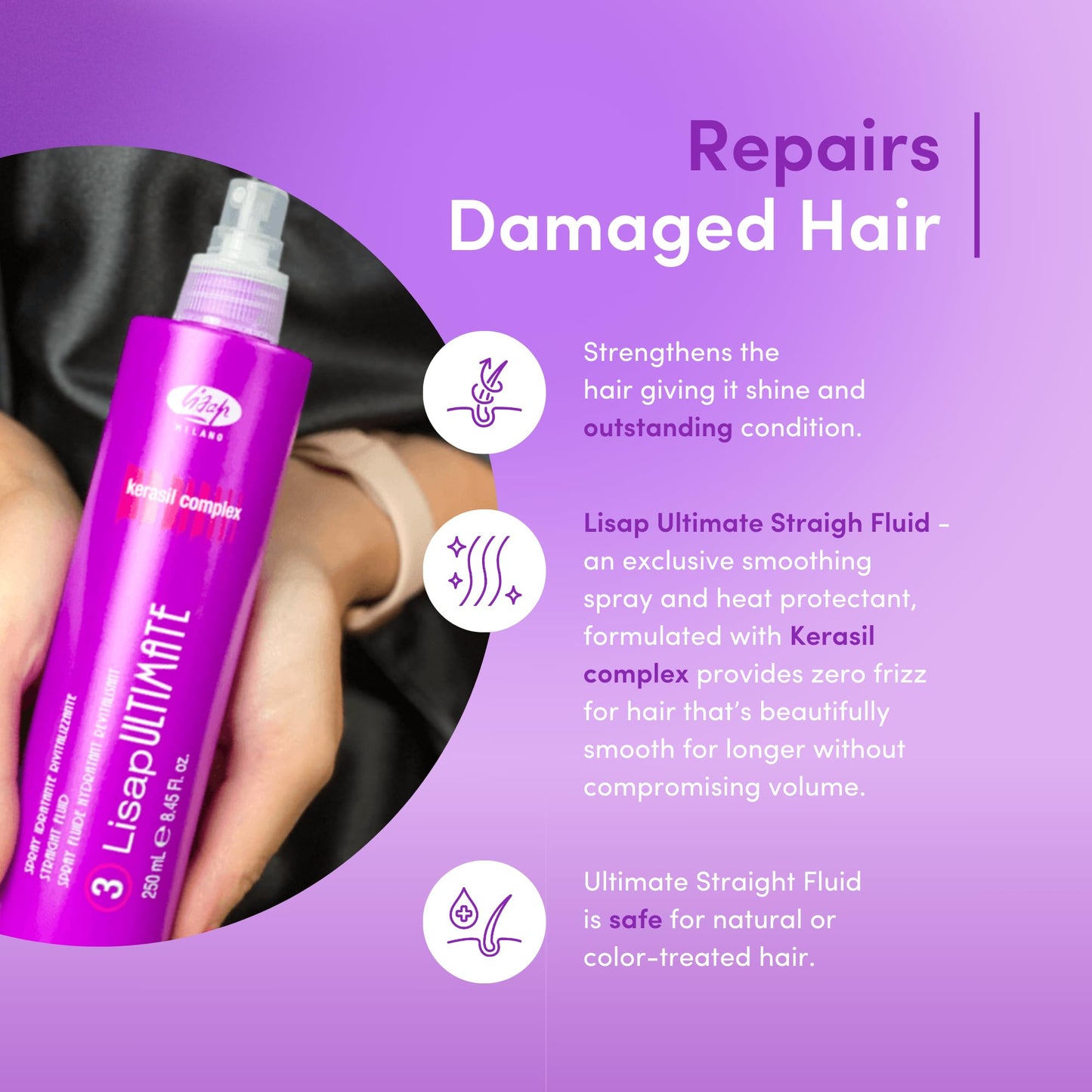 Lisap Heat Protectant for Hair, Ultimate Straight Fluid Hair Spray, Anti Frizz Hair Products, Thermal Protection Hydrating, Strengthening