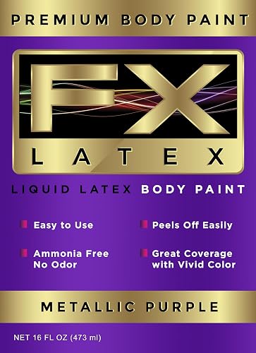 Liquid Latex - Face and Body Paint, Ammonia Free, Easy On and Off, Cosplay Makeup, Create Professional Monster, Zombie Arts 16 Oz (Metallic Purple)