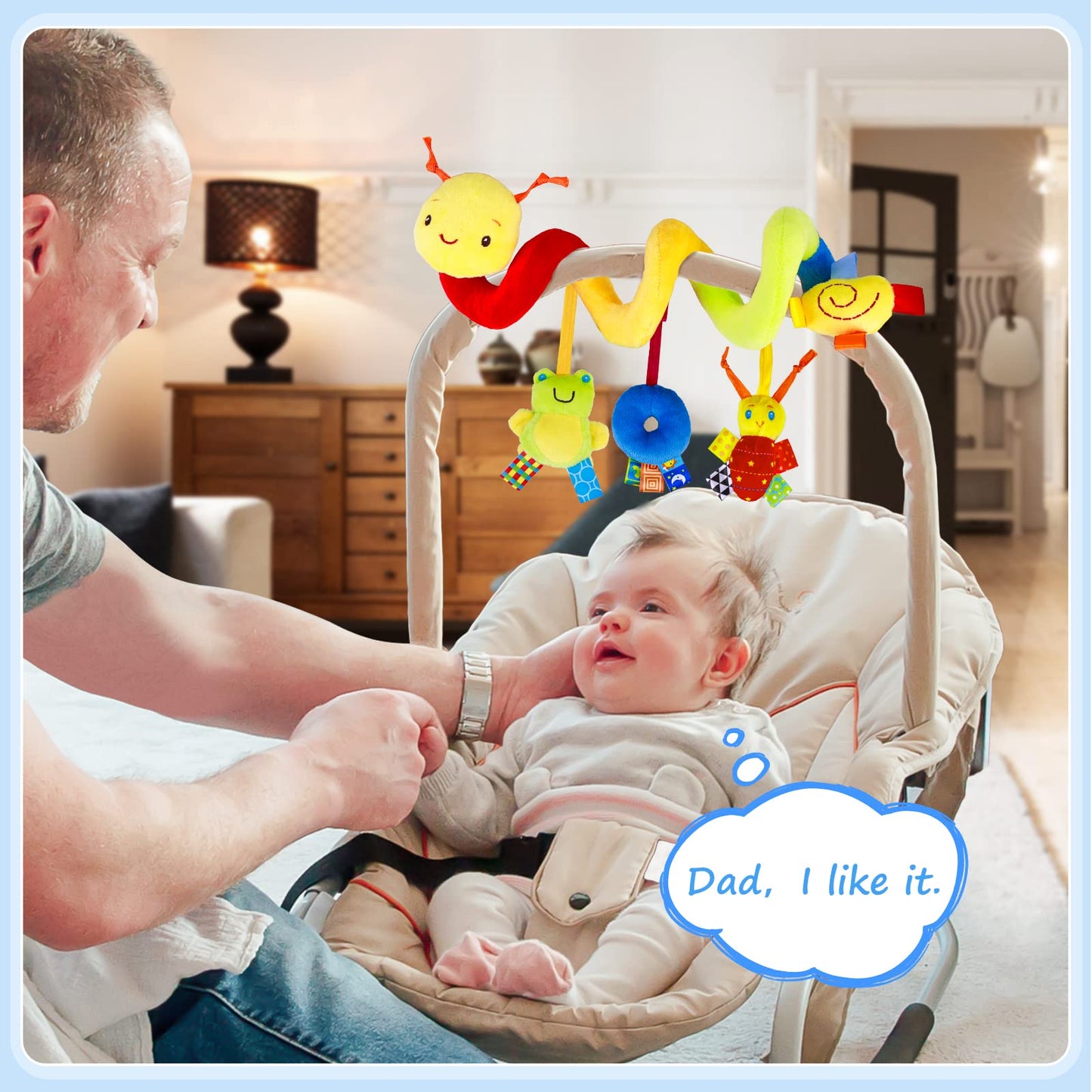 FPVERA Spiral Car Seat & Stroller Toy – Soft Hanging Baby Sensory Toy with Bell & Music for Crib, Stroller, Carseat (0-12M)