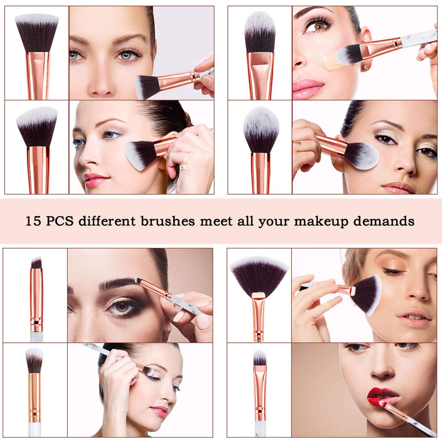 Makeup Brushes DUAIU 15PCs Marble Makeup Brush Set Premium Synthetic Kabuki Powder Blush Contour Foundation Concealer Eyeshadow Brushes with Makeup