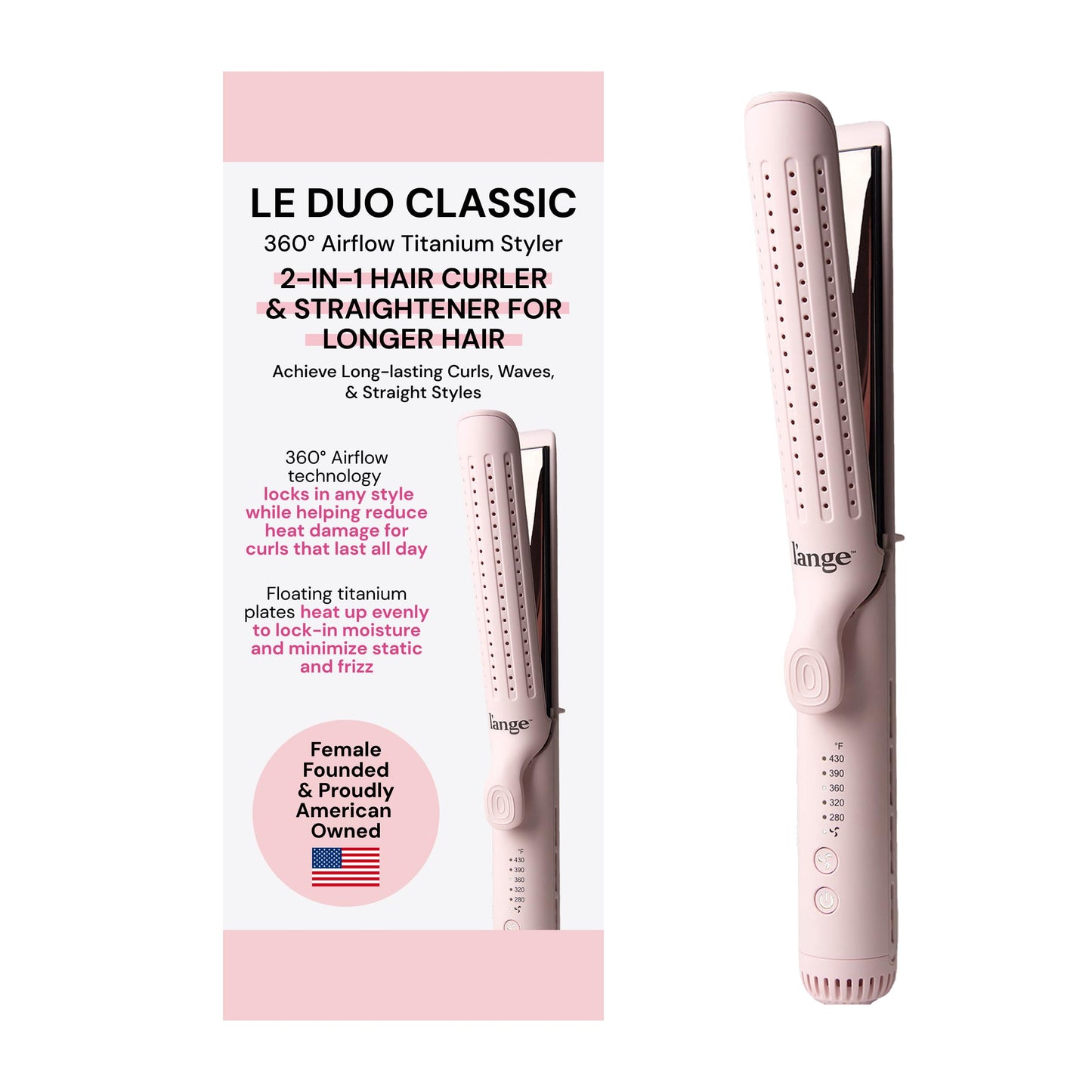 L'ANGE HAIR Le Duo Grande 360° Airflow Styler | Curl & Straighten with One Tool | 5.3" Snag-Free Titanium Plates | Cooling Air Vents to Set Curls | Beauty and Personal Care L'ANGE HAIR Default Title