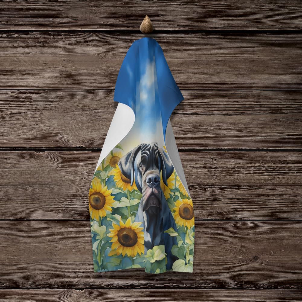 Caroline's Treasures Cane Corso in Sunflowers Kitchen Towel Dish Cloths Guest Hand Towel Decorative Bathroom Towel for Face,Tea, Dishcloth, Kitchen…