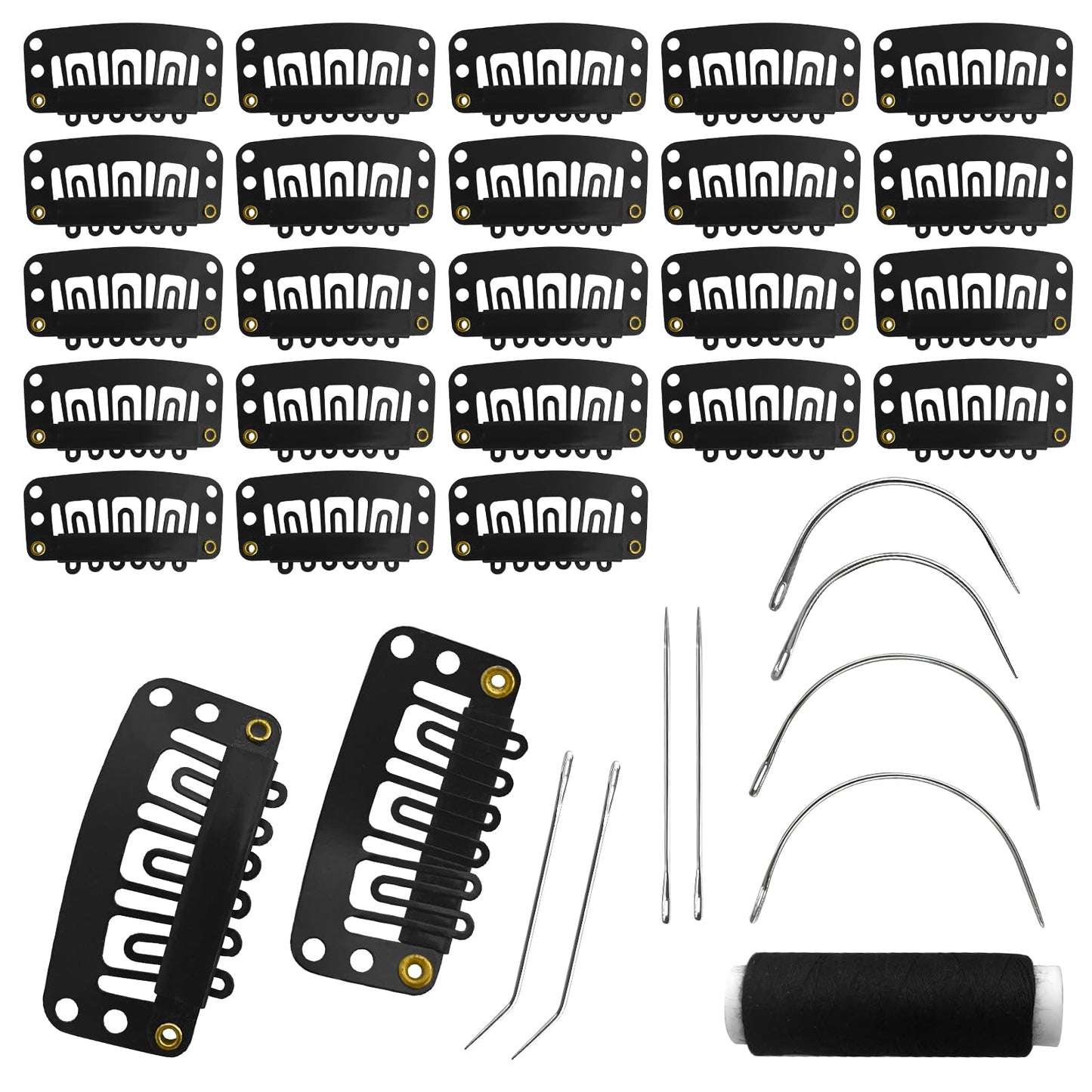 MUIIGOOD 25Pcs 32mm Hairpieces Snap Clips U Shape Wig Clips for Hair Extensions Making Wig Accessories Set Tools (Black) Beauty and Personal Care MUIIGOOD Default Title