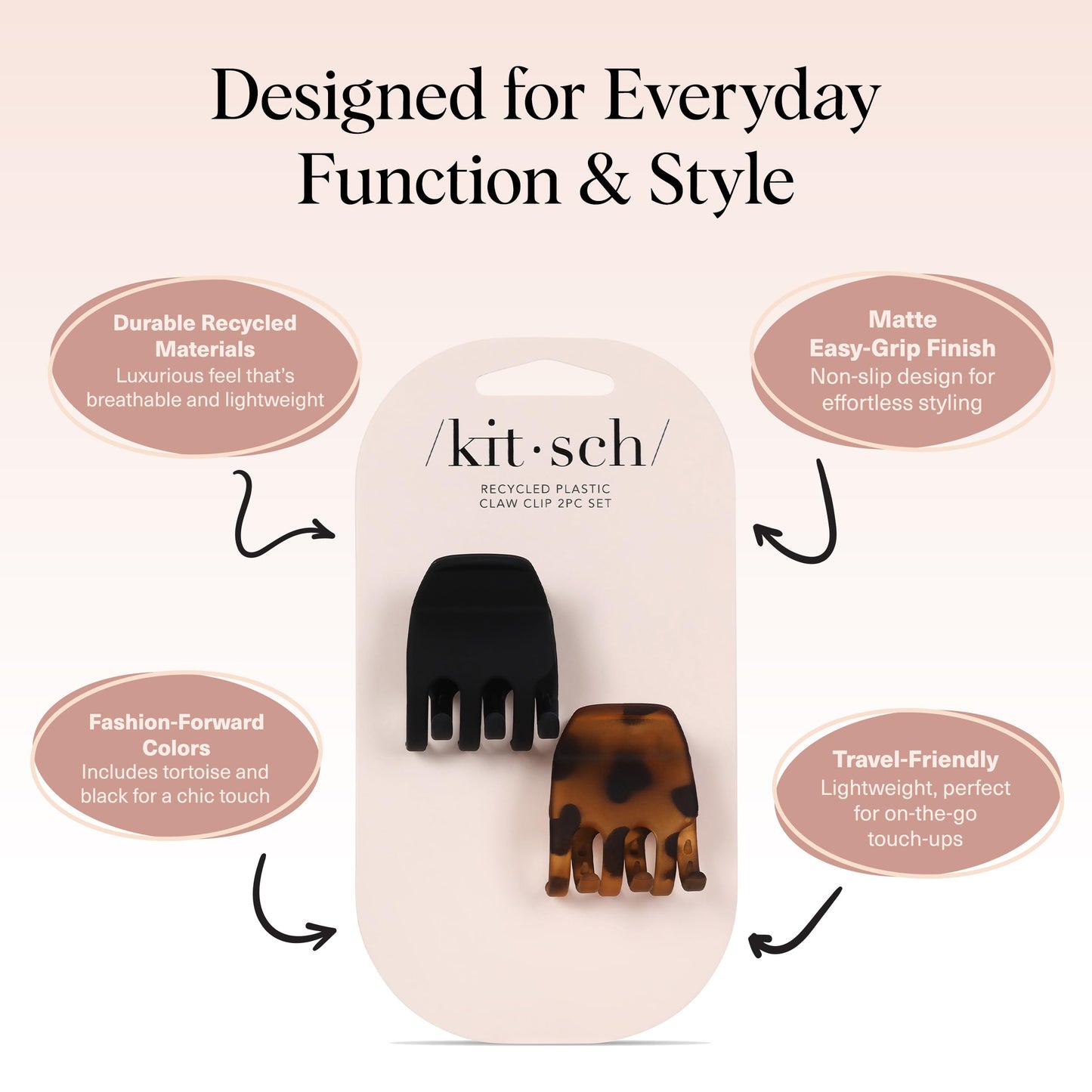 Kitsch Eco-Friendly Medium Claw Clips - Cute & Stylish Short Hair Accessories for Women, Girls | Ideal Size for Any Hairstyles | Ideal Gifts