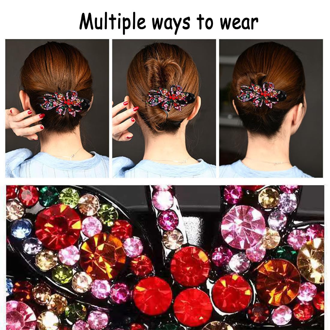 Yusier 4pcs Sparkling Rhinestone Duckbill Clips Decorative Hair Clips for Fine Hair Bling Crystal Prom Barrettes Diamond Hair Clips with Flower Hair