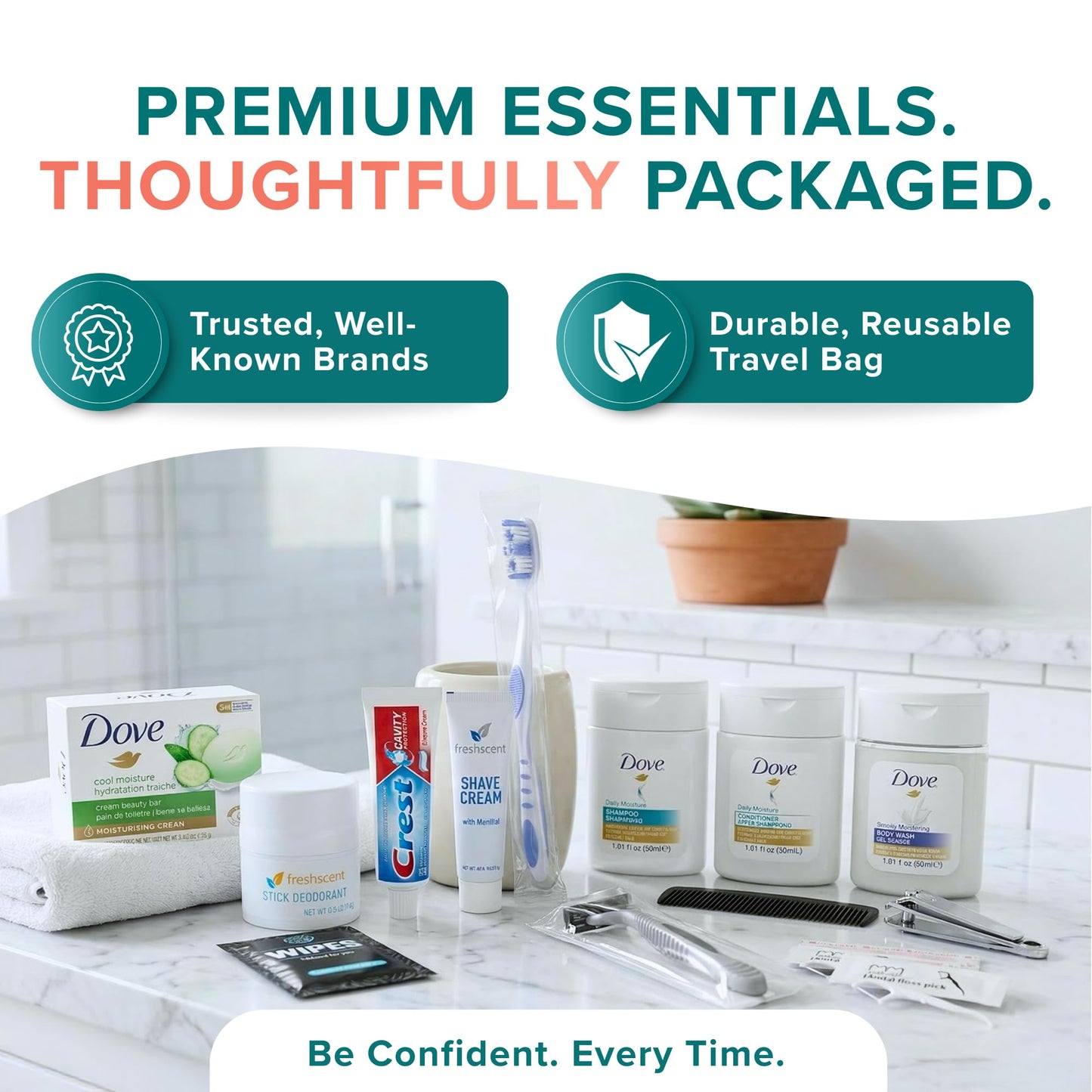 TrekTote 20 Piece Unisex Travel Hygiene Kit with Toiletries & Personal Care Essentials, TSA-Compliant, Individual and Bulk Packs Available Beauty and Personal Care TREKTOTE