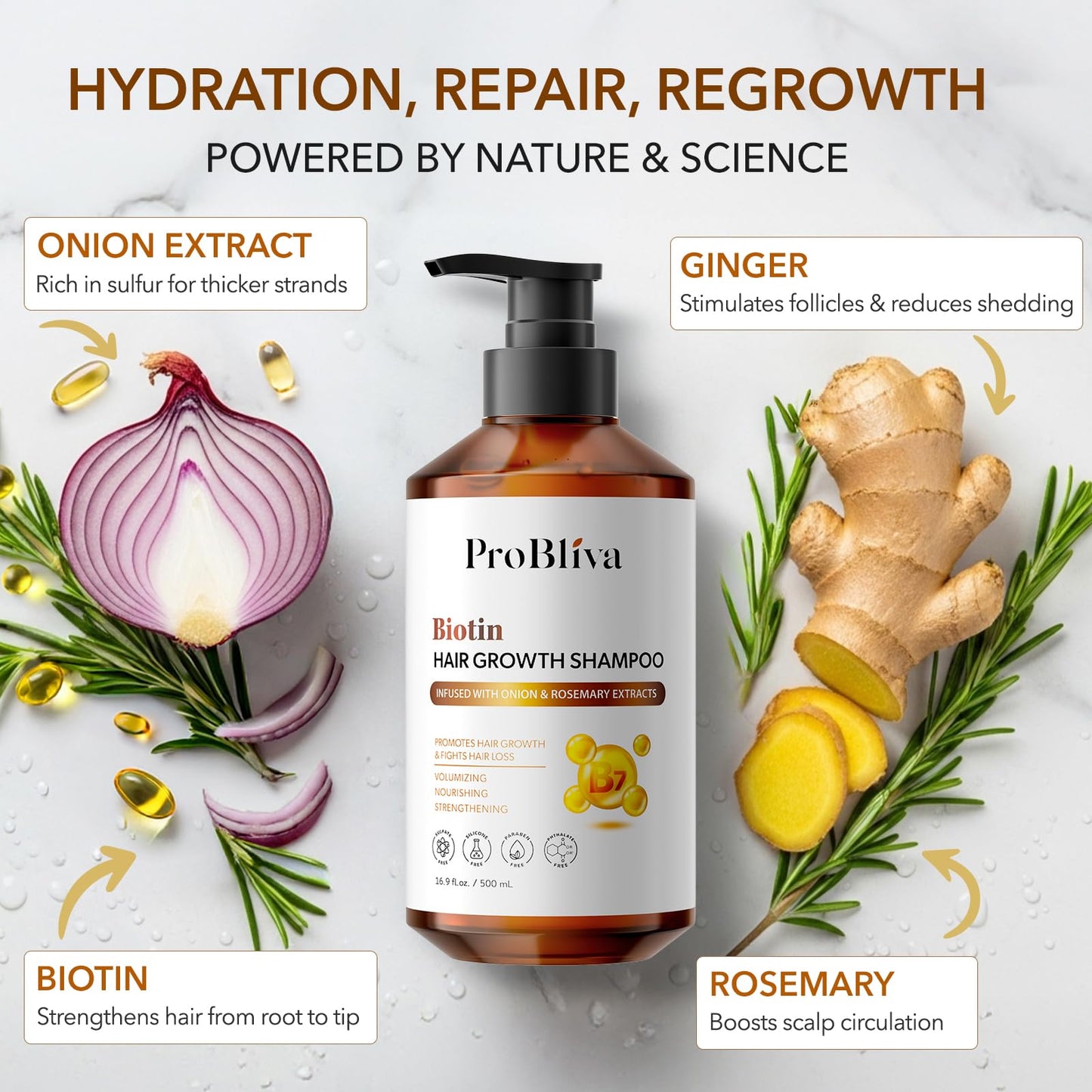 ProBliva Biotin Shampoo and Onion Conditioner Set for Thinning Hair in Adults 30+ - Strengthening Duo Reduces Shedding, Supports Fuller & Stronger