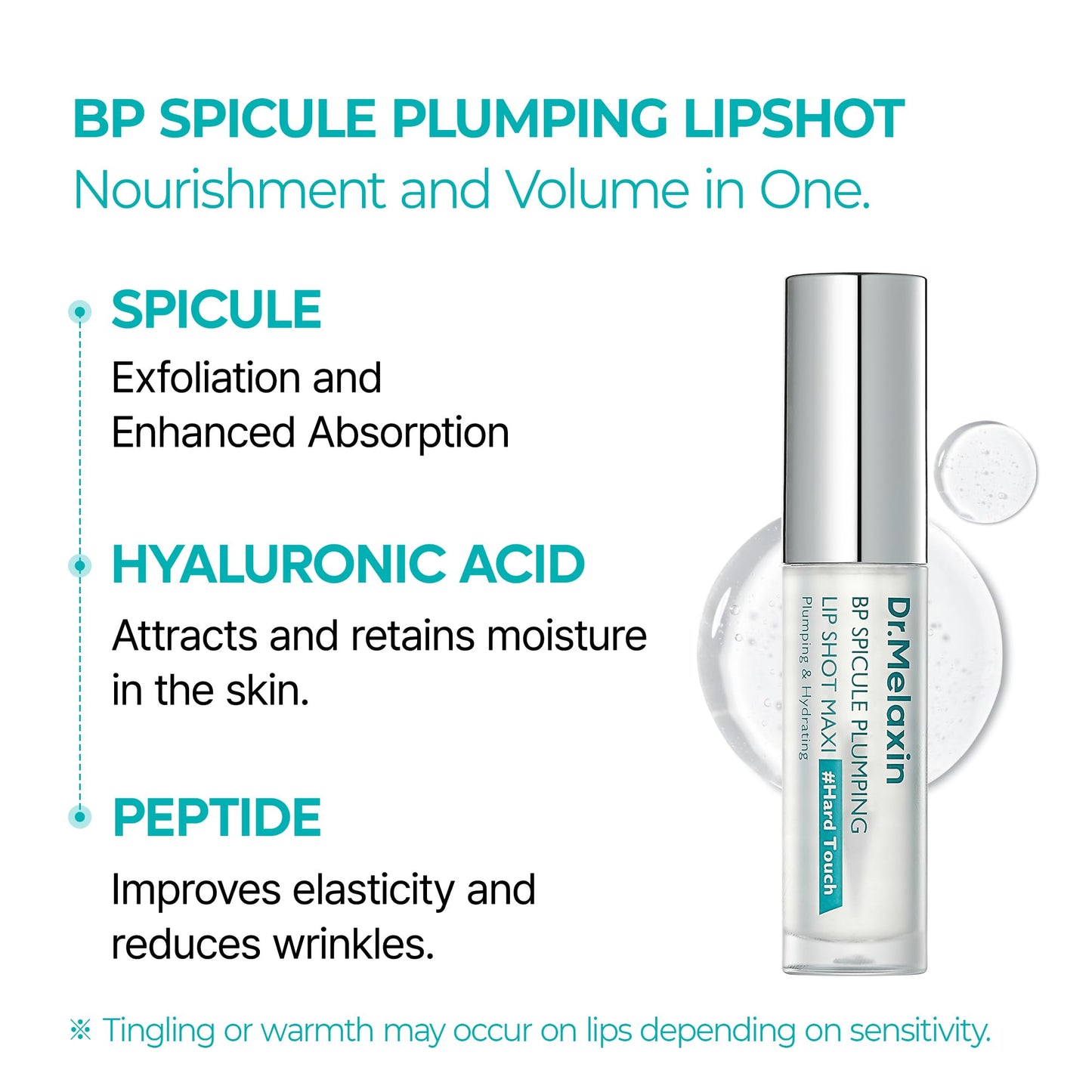 Dr.Melaxin BP Spicule Plumping Lip Shot - Lip Plumper Gloss with Hyaluronic Acid and Peptides for Fuller Lips, Moisturizing Lip Serum for Thin Dry Beauty and Personal Care Dr.Melaxin