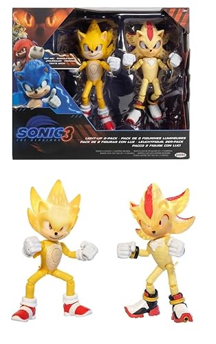 JAKKS Pacific Sonic The Hedgehog Light Up Super Sonic & Super Shadow Action Figure Set