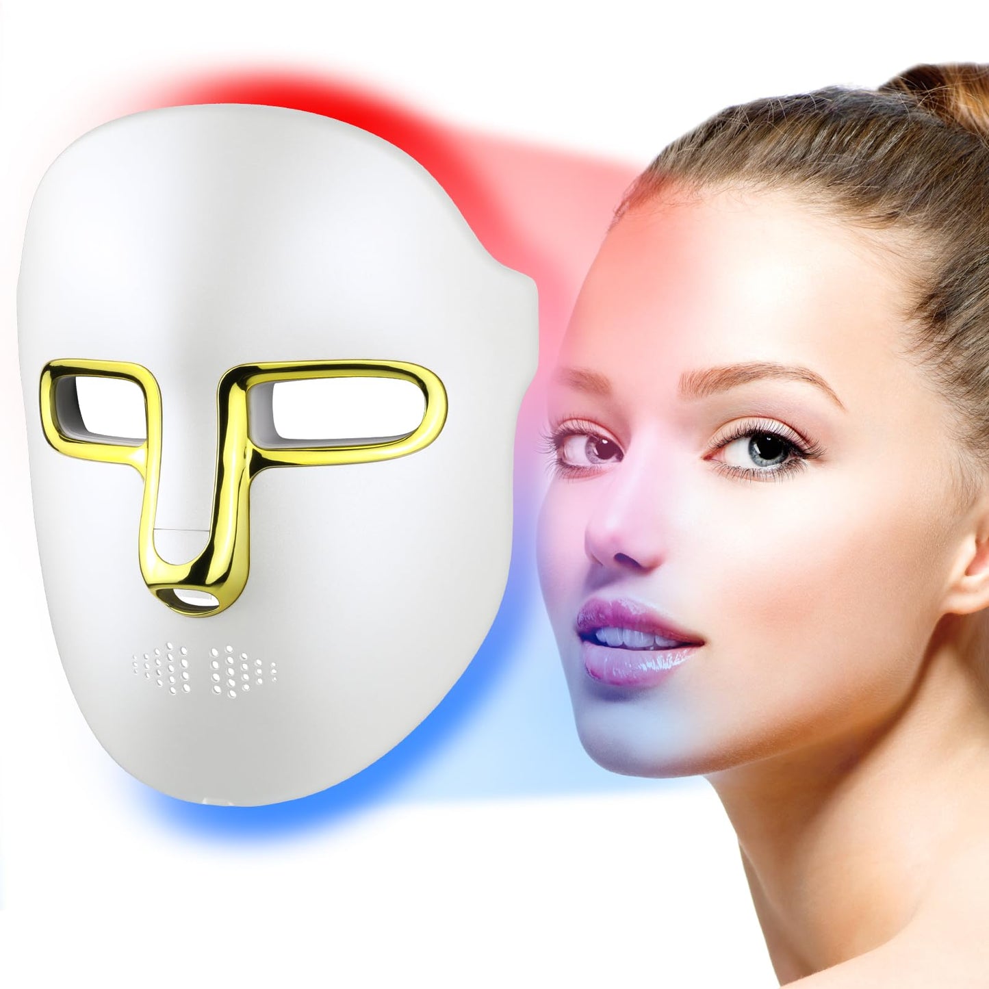HSA FSA Red Light Therapy for Face Mask - LED Face Mask Light Therapy with Red Blue LED and Infrared Light, Anti-Aging, Blemish Repair Treatment