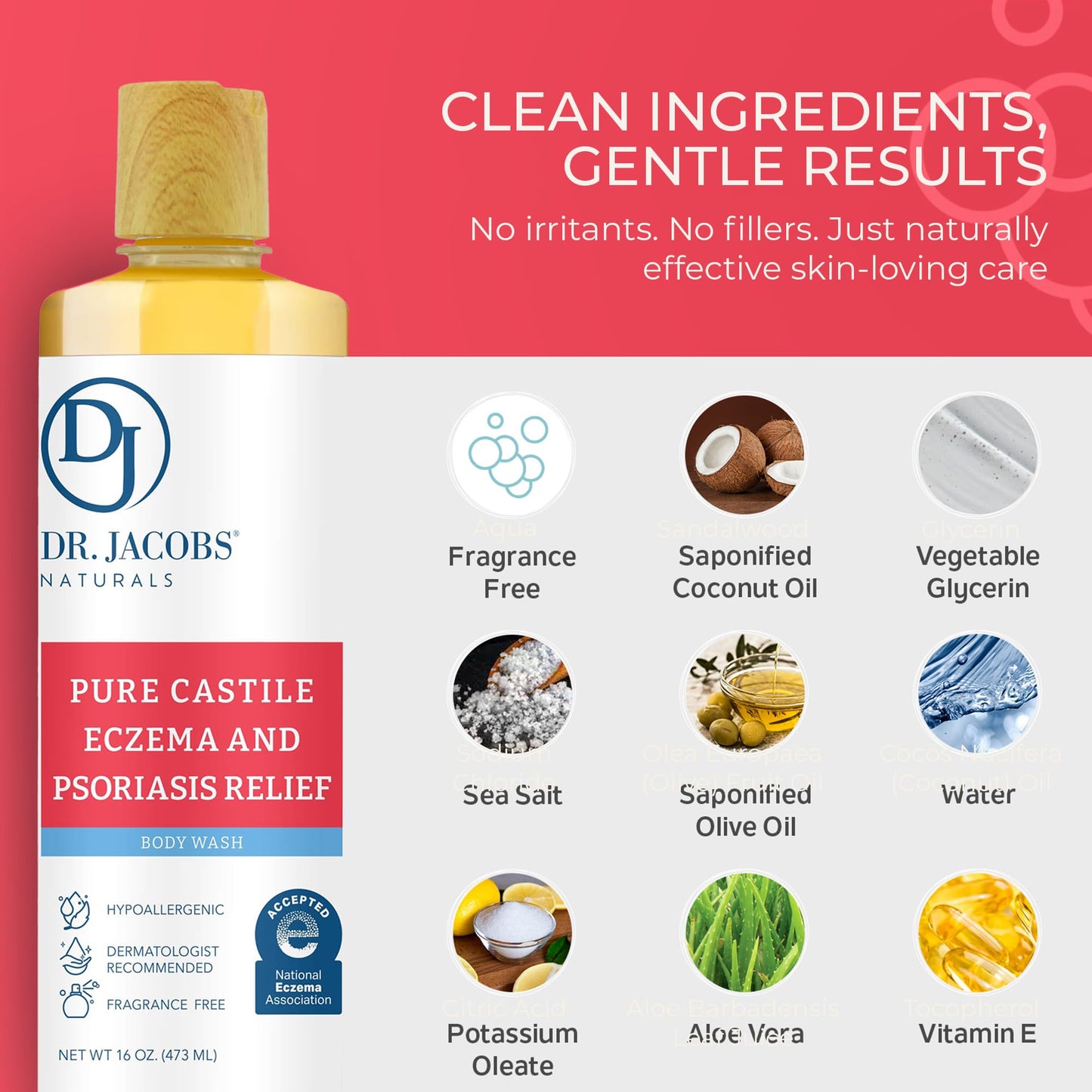 Dr. Jacobs Naturals Hypoallergenic Castile Soap, Dermatologist Tested Unscented Soap for Eczema & Psoriasis Relief - Sensitive Skin Body Wash Vegan Beauty & Personal Care DR.JACOBS NATURALS