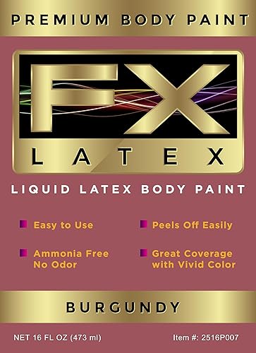 Liquid Latex - Face and Body Paint, Ammonia Free, Easy On and Off, Cosplay Makeup, Create Professional Monster, Zombie Arts 16 Oz (Burgundy)