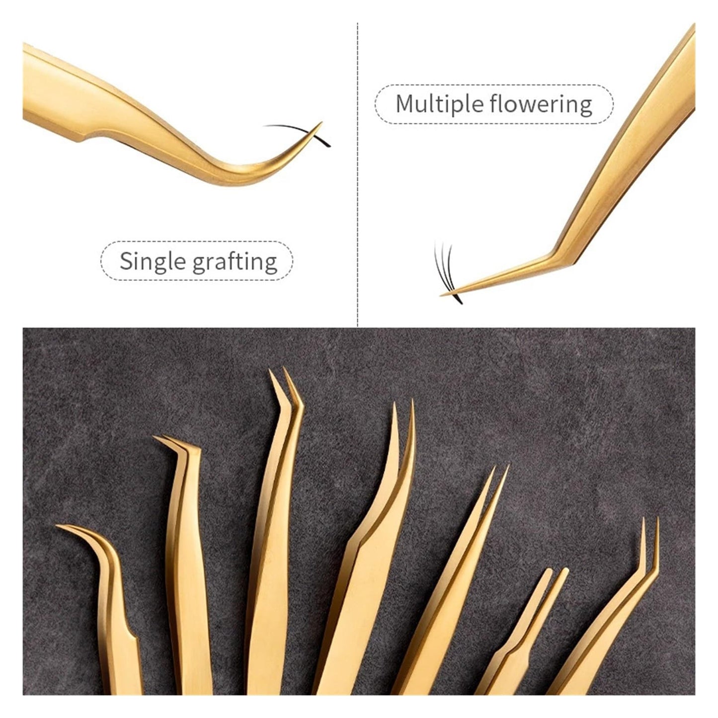 Eyelash Tweezer For False Eyelash Extension Lash Fan Eyebrows Nail Art Clip Cilia Gold Stainless Steel Tweezers Makeup Tools(Tweezers E) Beauty and Personal Care ZXYZXYZZ