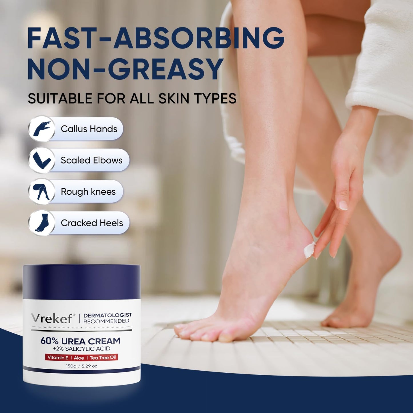 VREKEF Urea Cream 60% with 2% Salicylic Acid, Urea Cream 60 Percent for Feet Maximum Strength, Foot Cream & Callus Remover for Dry Cracked Heels Beauty and Personal Care VREKEF