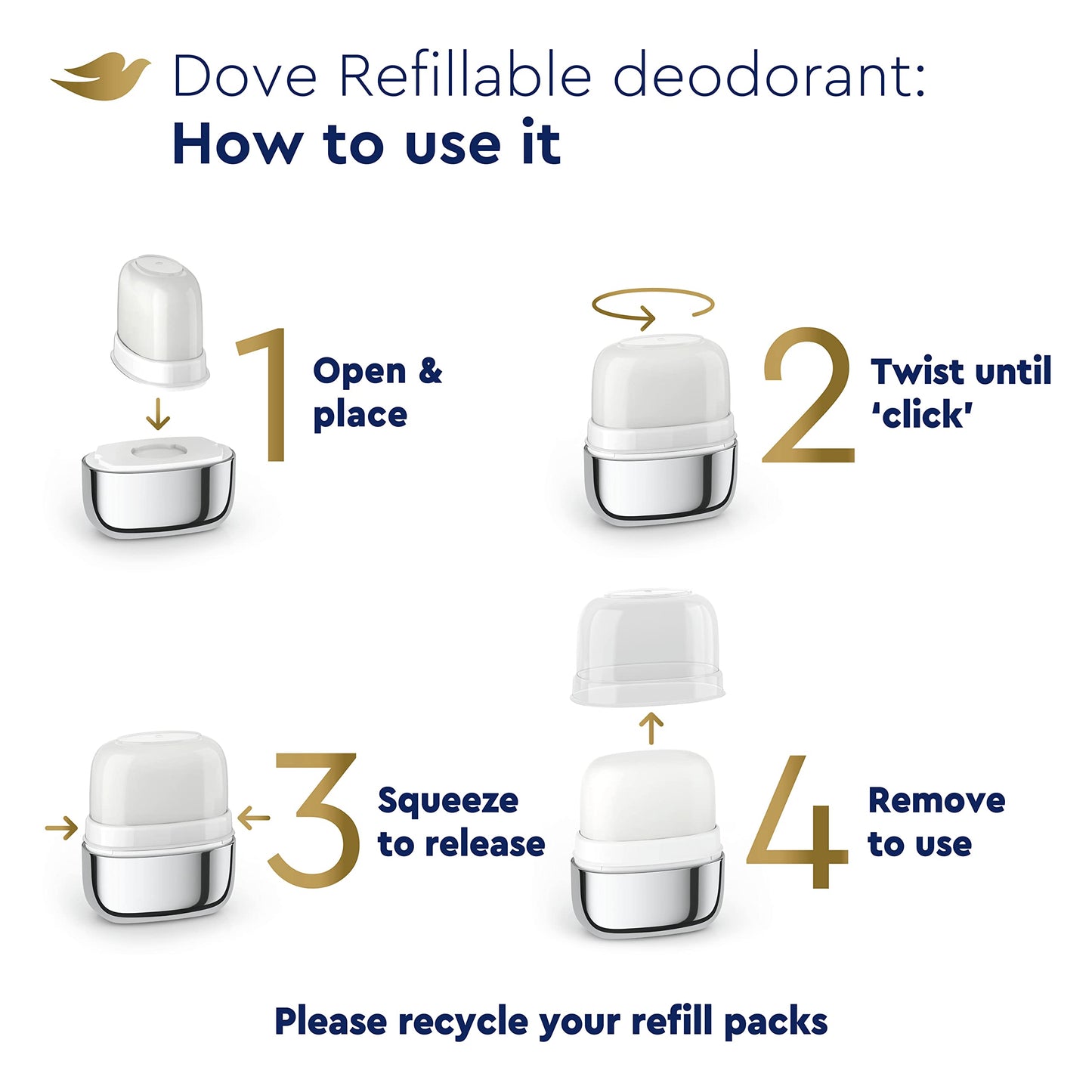 Dove Refillable Deodorant Starter Kit Deodorant For Women Coconut & Pink Jasmine 0% Aluminum 1.13 oz Beauty and Personal Care Dove