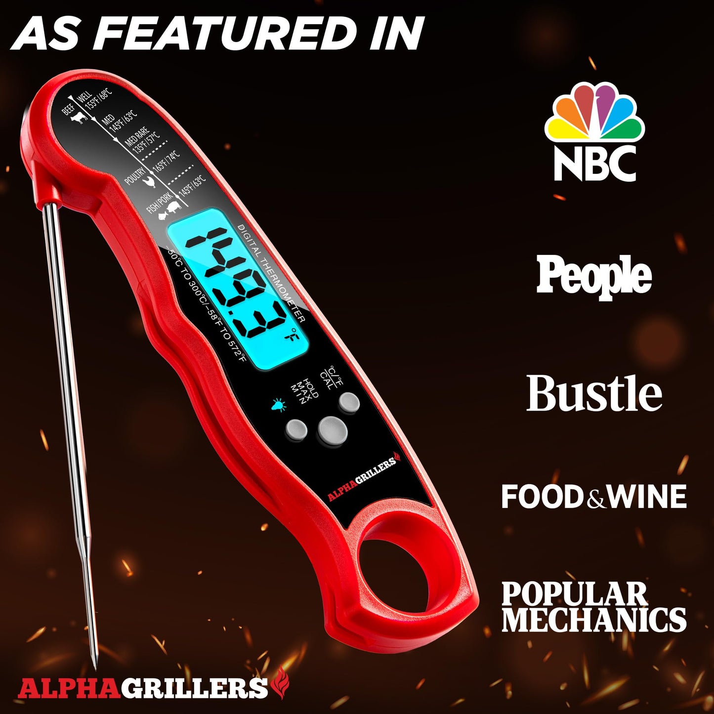 Alpha Grillers Digital Meat Thermometer – Instant Read Probe for Cooking, Grilling, Air Fryer, BBQ – Great Gift for Dad or Him
