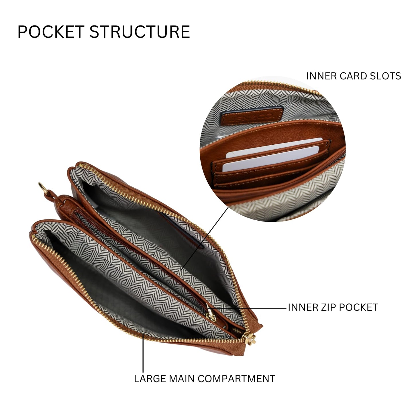 JEN & CO. Riley Small Crossbody Bags for Women Vegan Leather Wristlet Clutch Wallet Purses Handbags with 2 Straps (Rose Gold)