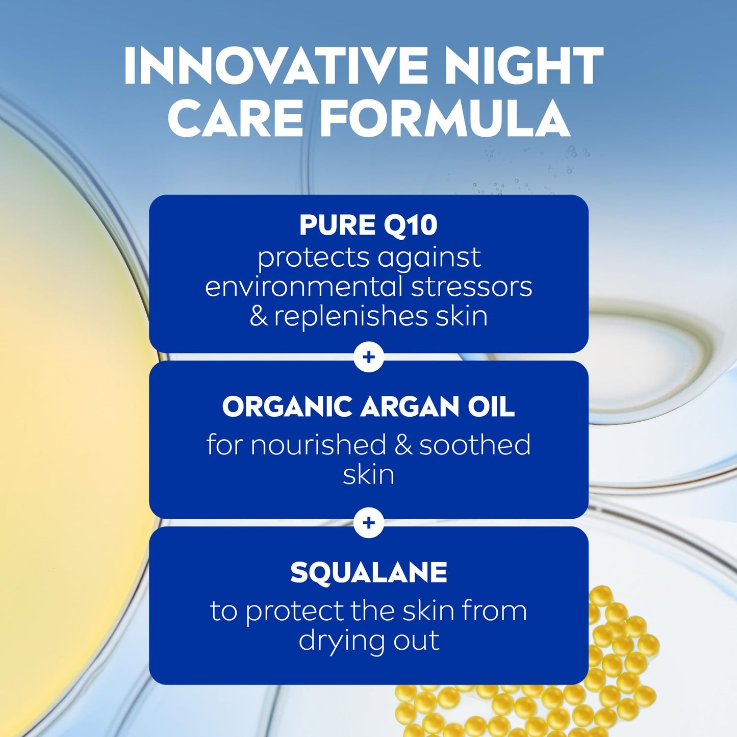 NIVEA Q10 Night Cream with Coenzyme Q10 and Organic Argan Oil - Advanced Overnight Facial Moisturiser for Deep Hydration, Skin Renewal and Radiant