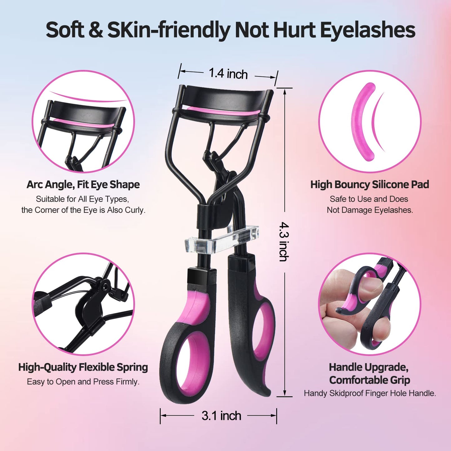 Eyelash Curlers Kit for Women w Lash Curler, Eyelash Comb Seperator, 3 in1 Mascara Brushes, Eyelash Extension Tweezers, Foldable Eyebrow Brush