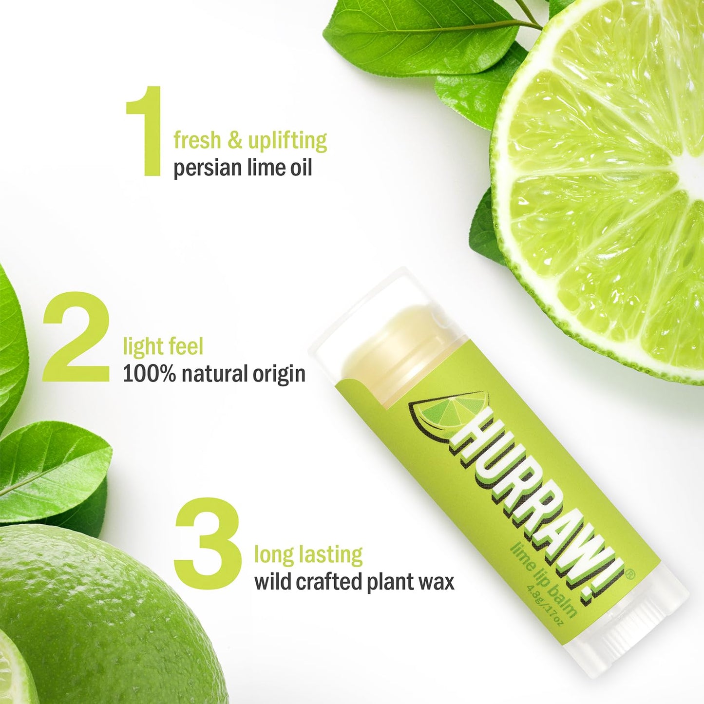 Hurraw! Lime Lip Balm, 3 Pack: Organic, Certified Vegan, Cruelty and Gluten Free. Non-GMO, 100% Natural Ingredients. Bee, Shea, Soy and Palm Free.