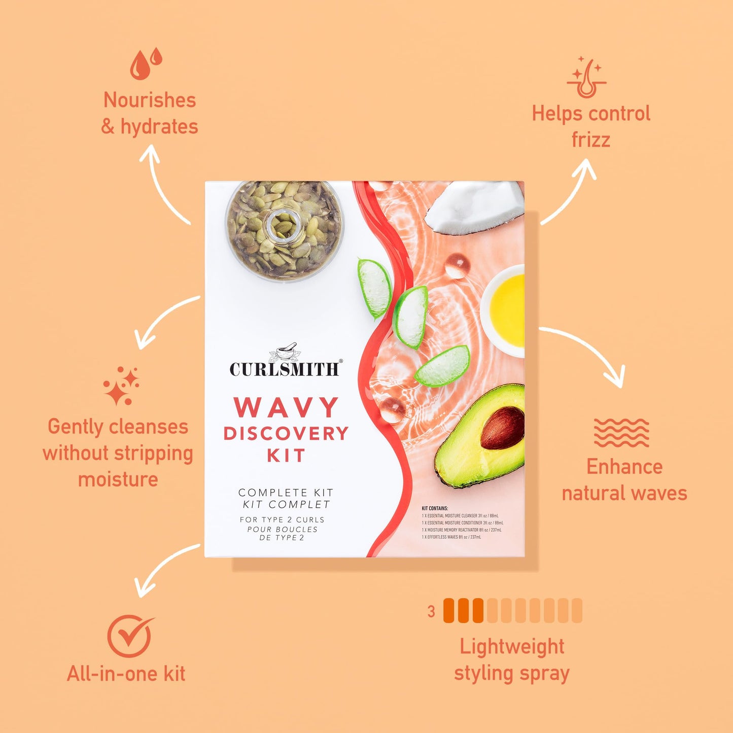Curlsmith - Wavy Wash Day Discovery Kit | Complete Wash Day Kit, Perfect for People with Type 2 Curls | Cleanse, Control Frizz, Nourish & Hydrate Hair