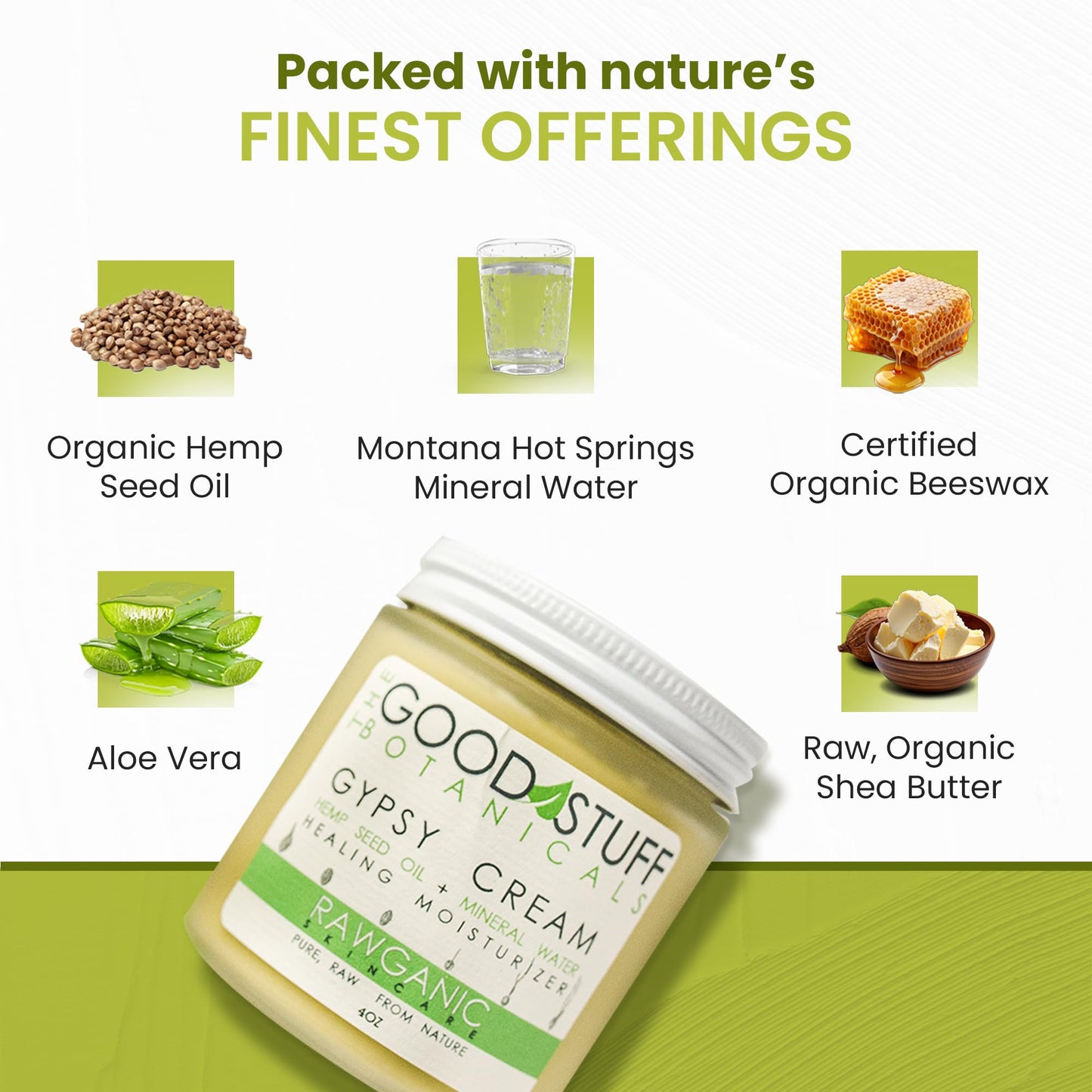 The Good Stuff Botanicals Gypsy Cream | Body and Face Moisturizer for Dry Skin | Daily Moisturizer | Fragrance Free | Organic Hemp oil and Hot Spring