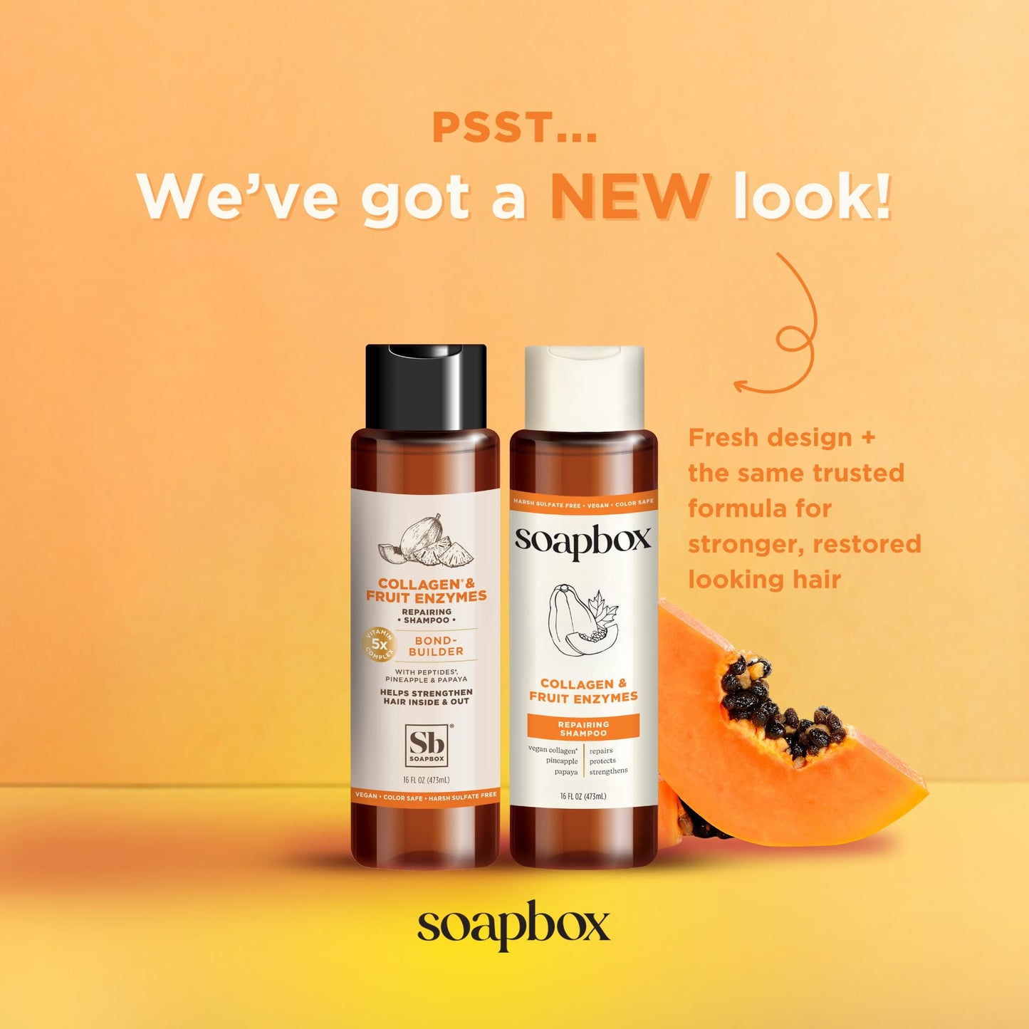 Soapbox Collagen & Fruit Enzymes Shampoo & Conditioner Set, Protects, Repairs & Strengthens Hair - Clean Ingredients Free of Harsh Chemicals