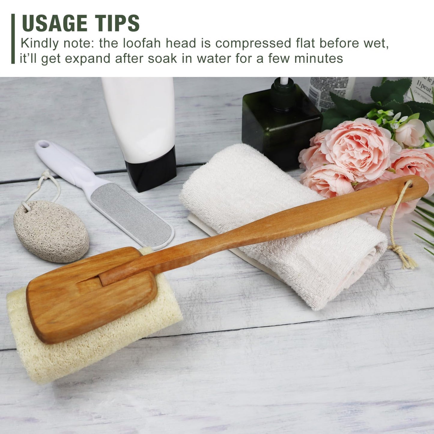 2 Pack Natural Exfoliating Loofah Luffa Loofa Bath Brush On a Stick, Shower Sponge Back Scrubber with Long Wooden Handle for Men & Women, Deep Clean
