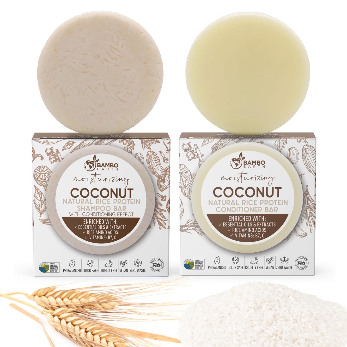 Solid Rice Protein Water Shampoo & Conditioner Hair Soap - Shampoo and Conditioner Bars For Hair With All Natural Plant Based Essential Oils And Zero