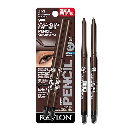 Revlon ColorStay Pencil Waterproof Eyeliner, Smudge-Proof, Eye Makeup with Built-In Sharpener, Stocking Stuffer for Women, 202 Black Brown, 2 pack